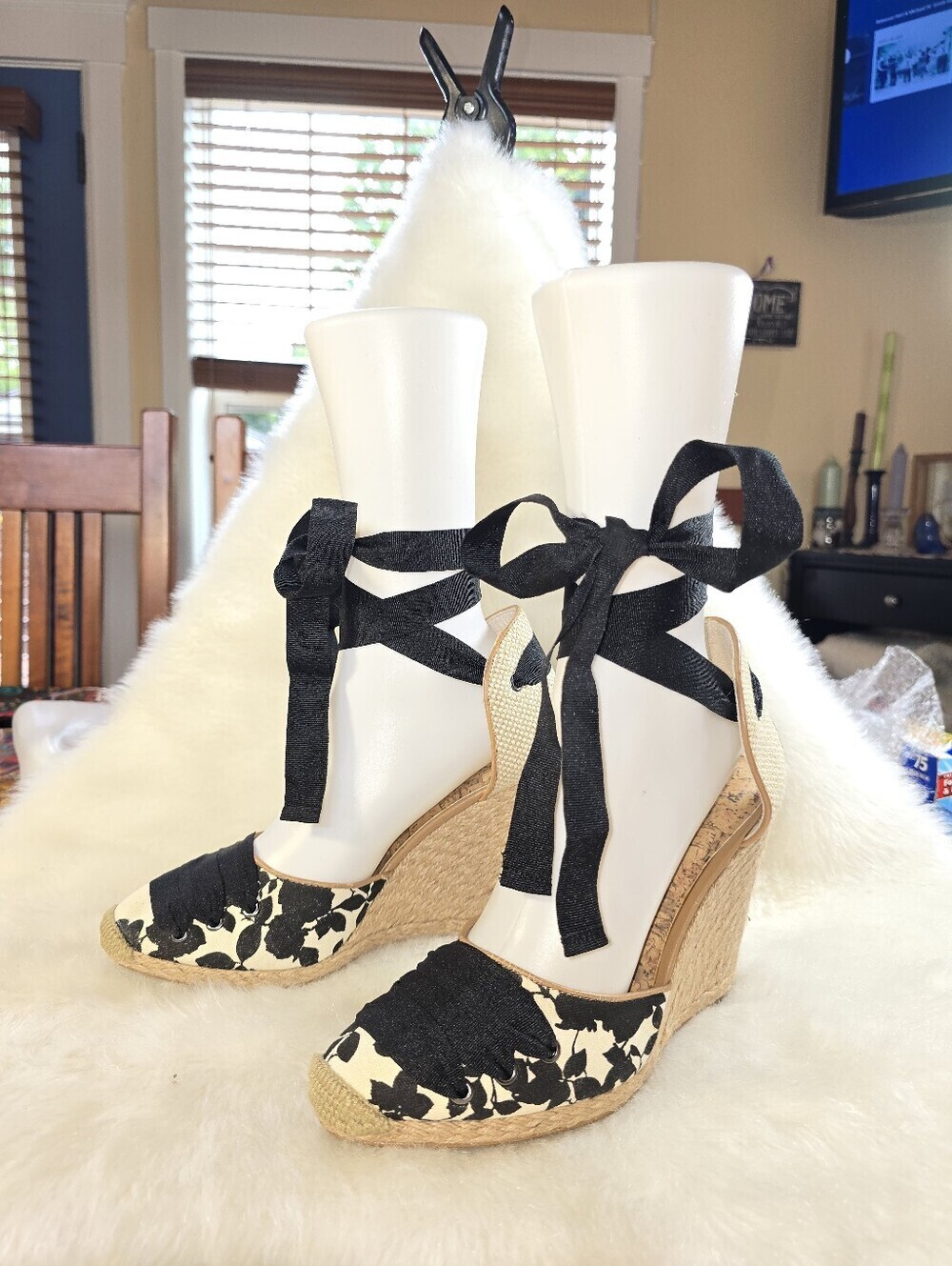 Ann Taylor LOFT Black Floral Lace-up Espadrilles